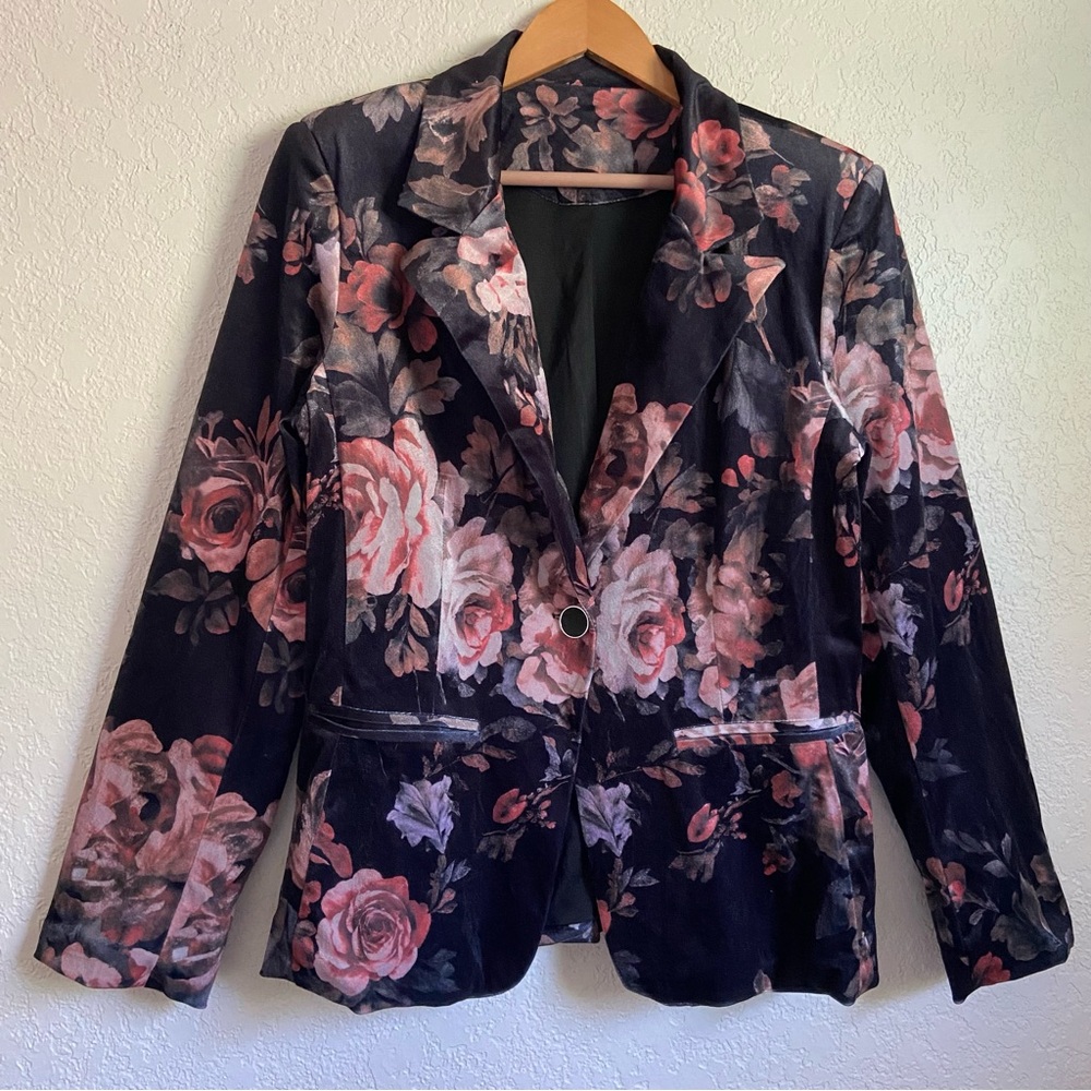 Velvet Dark Floral Blazer